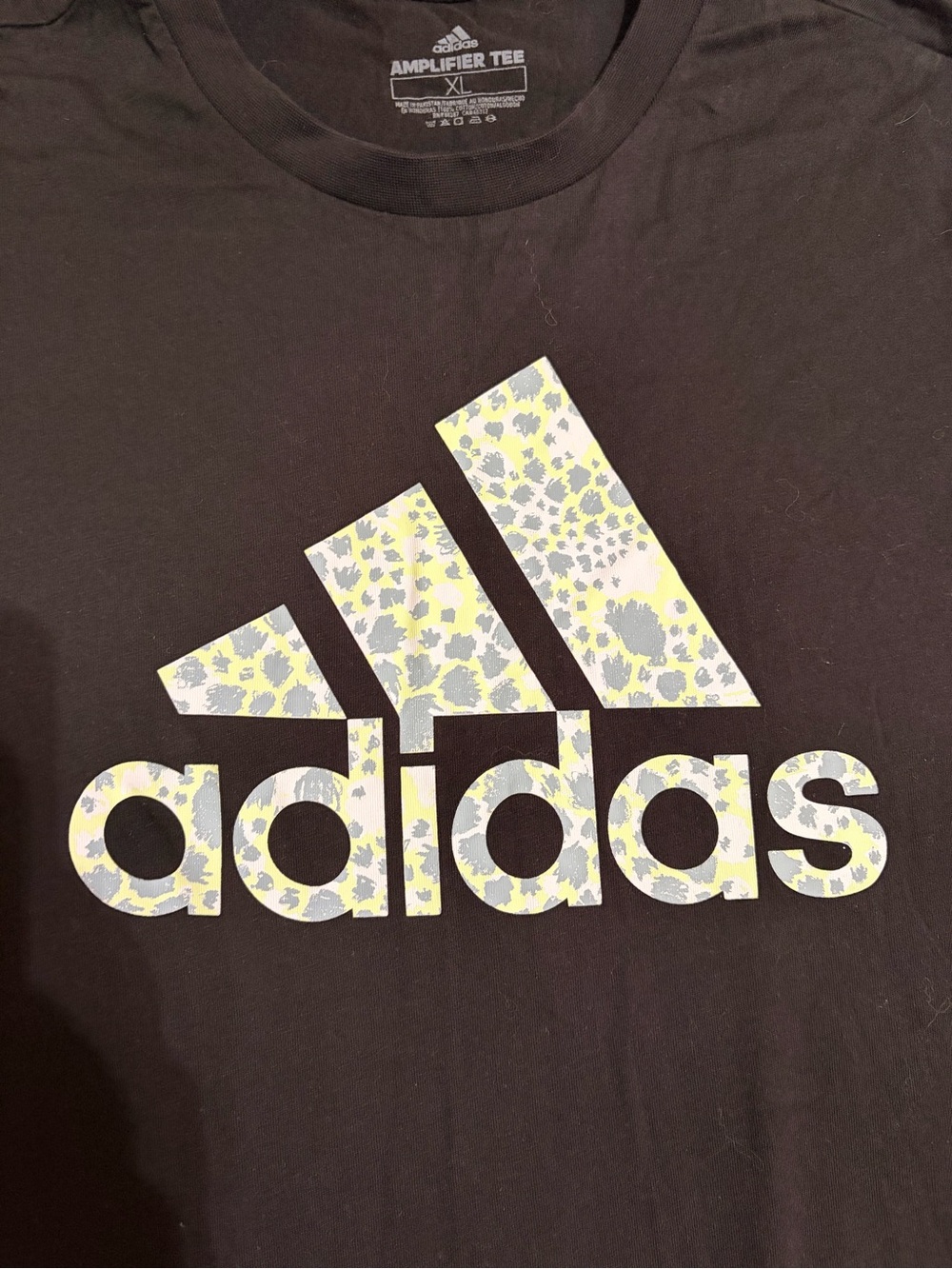adidas Black Tee with Yellow and Gray Leopard Logo